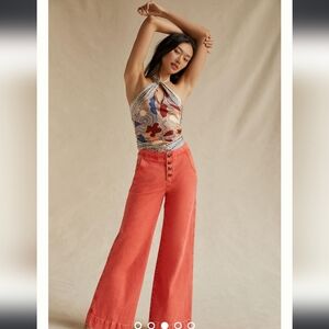 NWT Anthropolgie 70's Pilcro Sailor Wide-Leg Pants in Bright/Hot Coral